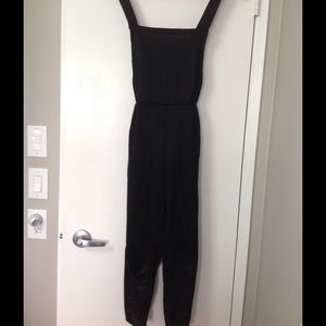 Black soft material overall style jumpsuit